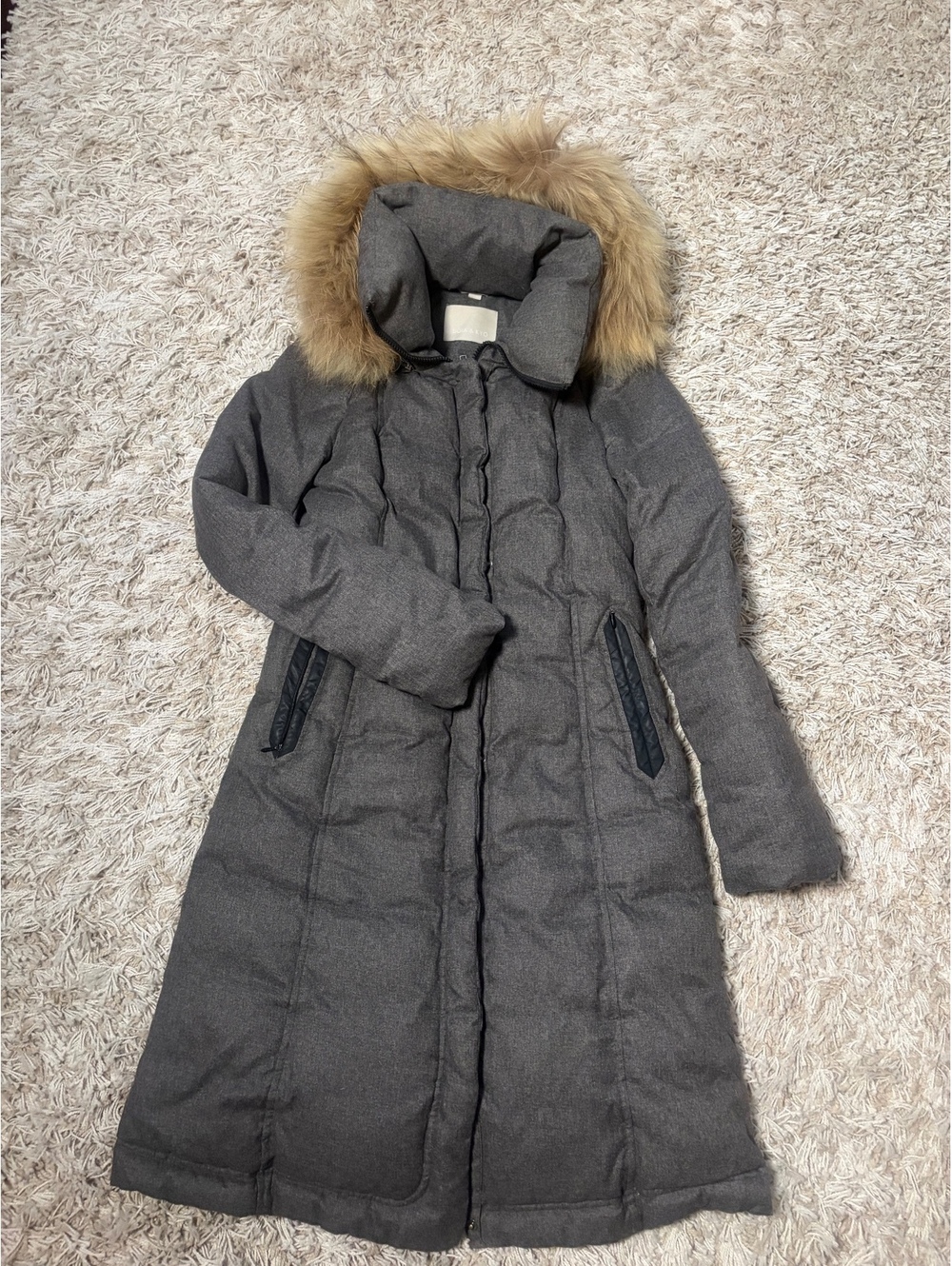 Soia & Kyo Gray fur-trim hooded down coat